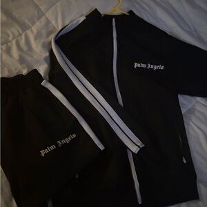 Palm Angels Black Jacket and Shorts with White Accents